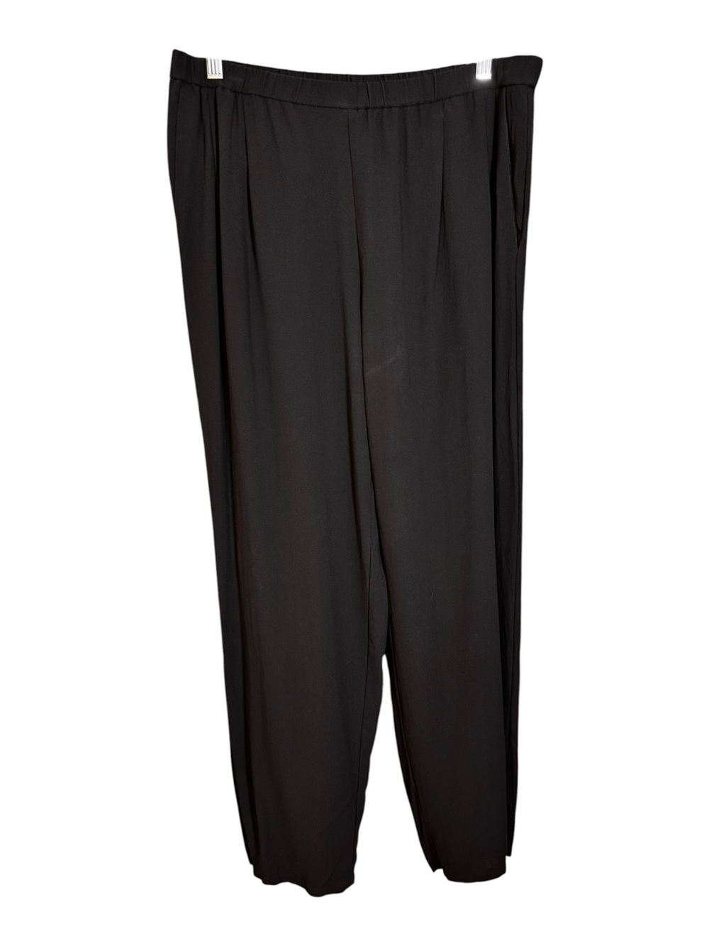 Eileen Fisher Solid Black 100% Silk Georgette Pull-On Tapered Pants Size Small P
